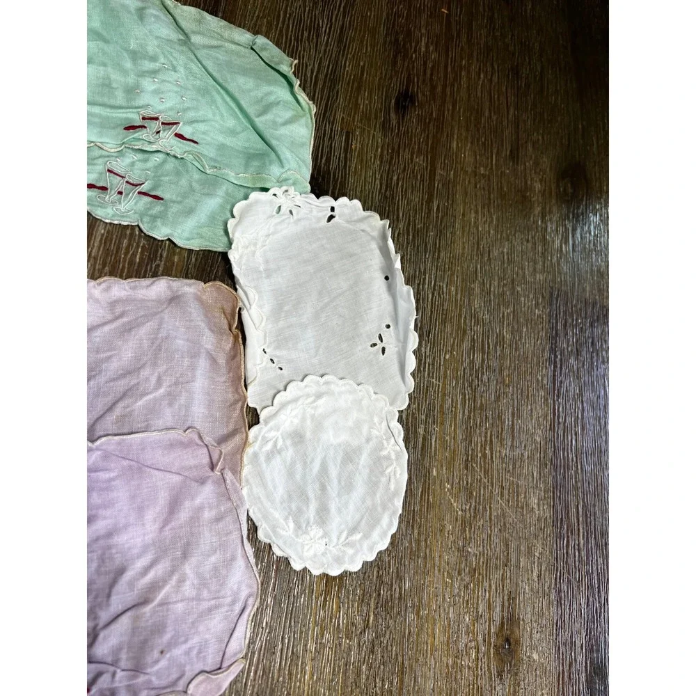 Vintage Linens Assorted Lot Cross Stitch Lace Cocktail Napkins Pastel 10pc
